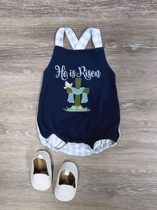 Baby Infant Boys Easter He Is Risen Bubble Rompers