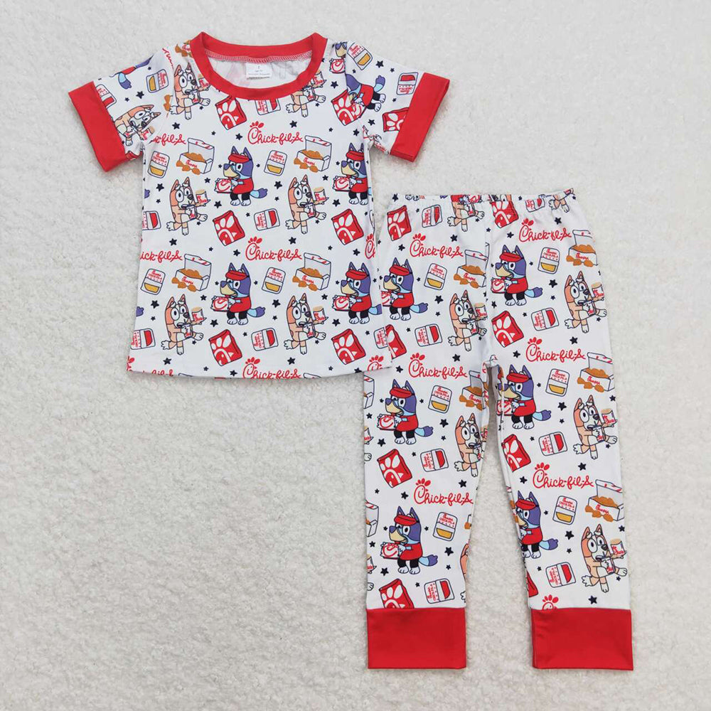 Baby Girls Boys Red Dogs Fries Chips Summer Sibling Pajamas Clothes Set