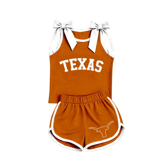 Preorder (moq 5)Baby Girls Texas Bows Sleeveless Top Shorts Team Clothes Sets