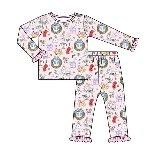 Baby Girls Pink Christmas Gifts Shirt Pants Pajamas Clothes Sets Preorder(moq 5)