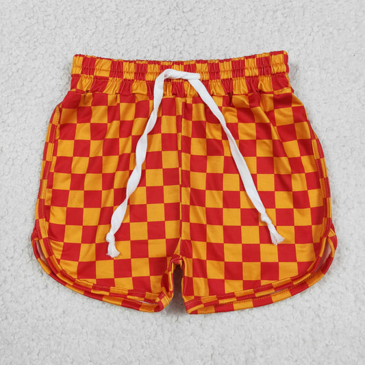 Baby Girls Orange Checkered Elastic Sports Shorts