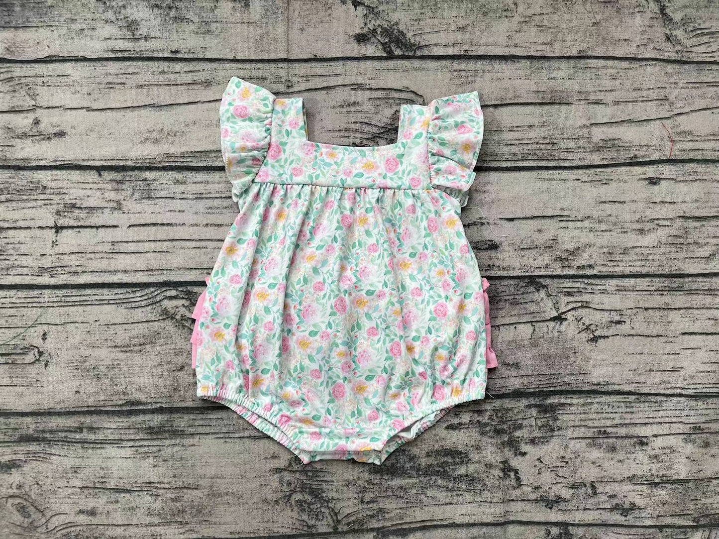 Baby Infant Girls Pink Flowers Ruffles Rompers