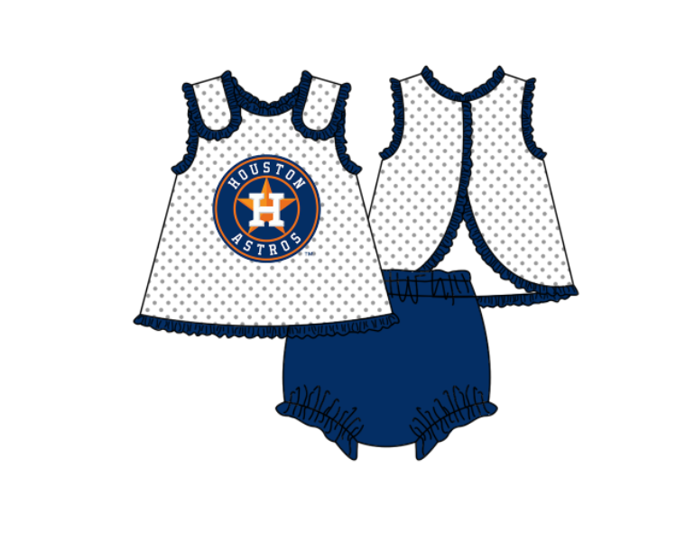 Preorder (moq 5)Baby Girls Sleeveless Polka Dots H Stars Tunic Bummies Team Clothes Sets