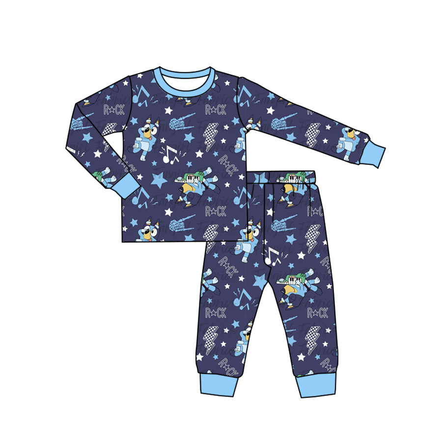 Baby Boys Dog Music Long Sleeve Shirt Top Pants Pajamas Clothes Sets Preorder(moq 5)