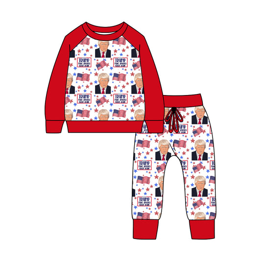 Baby Kids Long Sleeve Trump Top Pants Pajamas Clothes Sets preorder(MOQ 5)