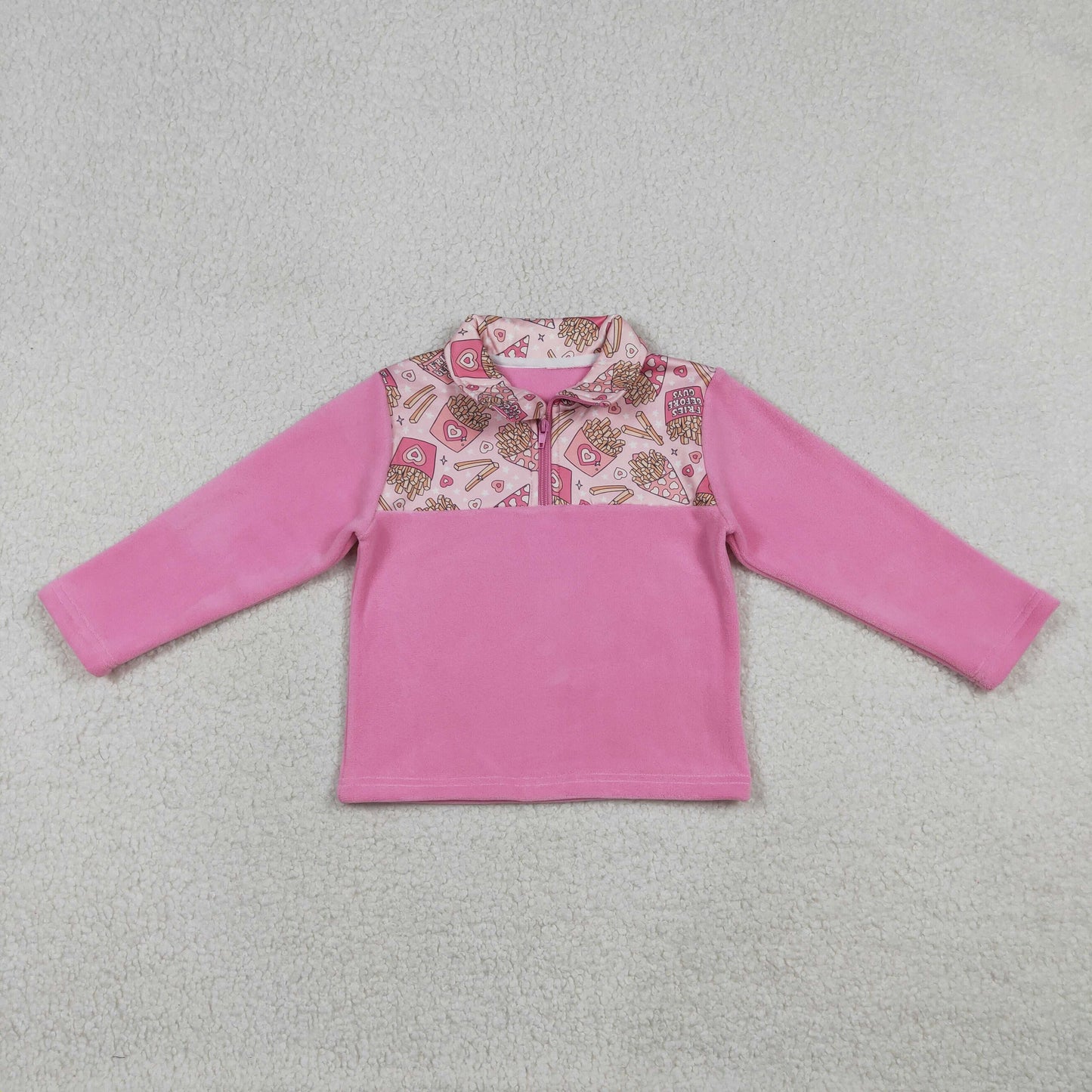 Baby Girls Long Sleeve Pink Hearts Chip Valentines Sherpa Zipper Top