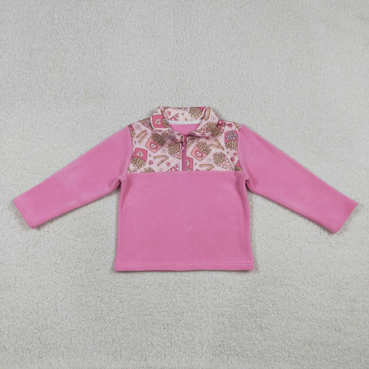 Baby Girls Long Sleeve Pink Hearts Chip Valentines Sherpa Zipper Top
