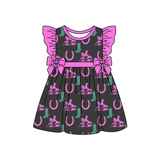 Preorder (moq 5)Baby Girls Western Rodeo Knee Length Dresses