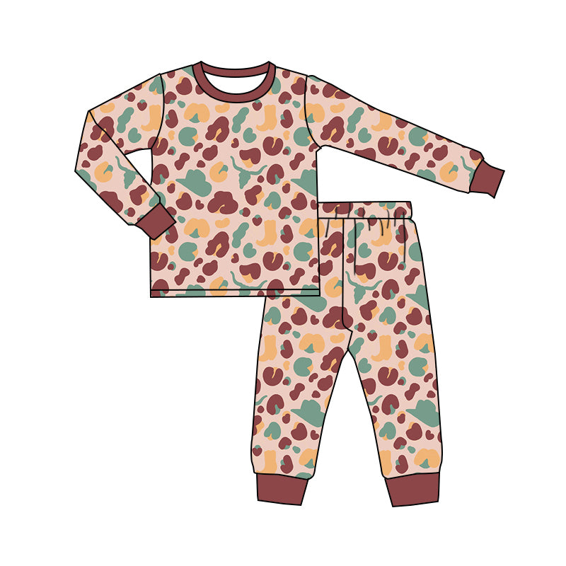 Baby Girls Leopard Western Cows Top Pants Pajamas Kids Clothing Sets preorder(MOQ 5)