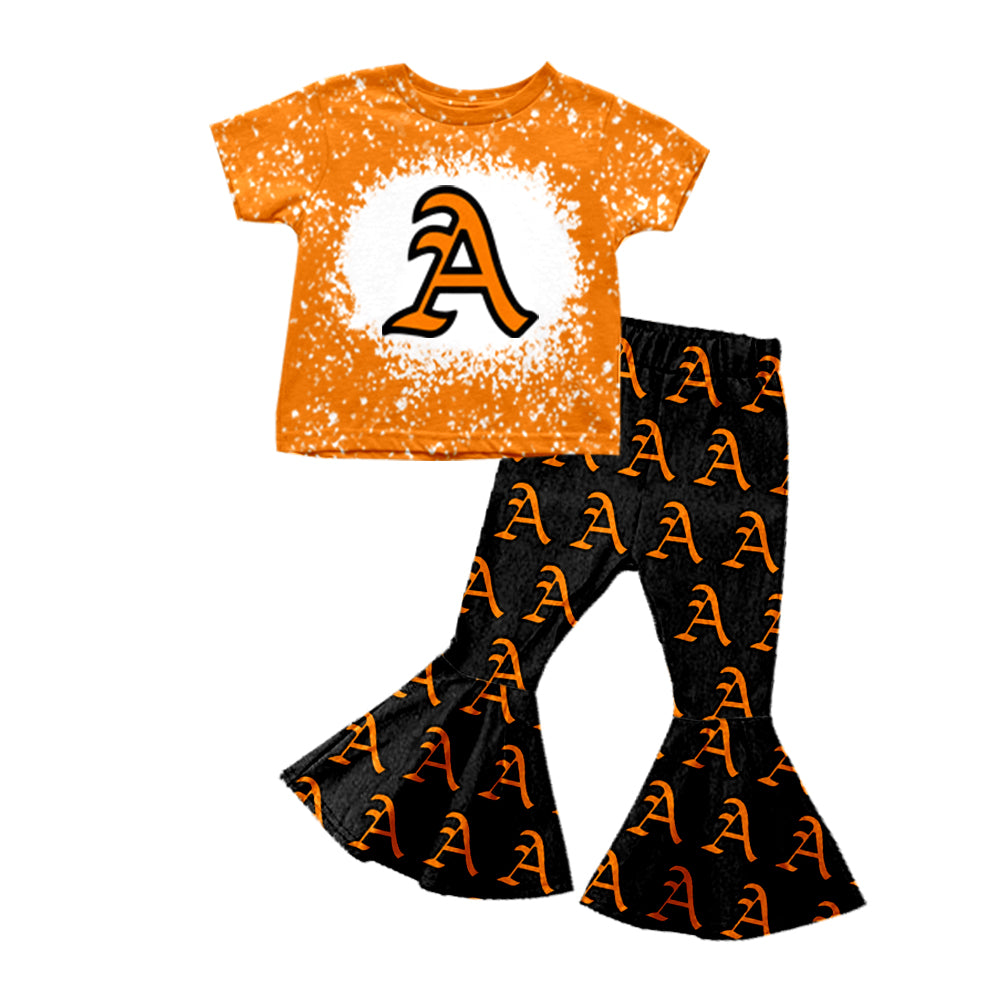 Baby Girls A Orange Team Tee Top Bell Pants Clothes Sets preorder(MOQ 5)