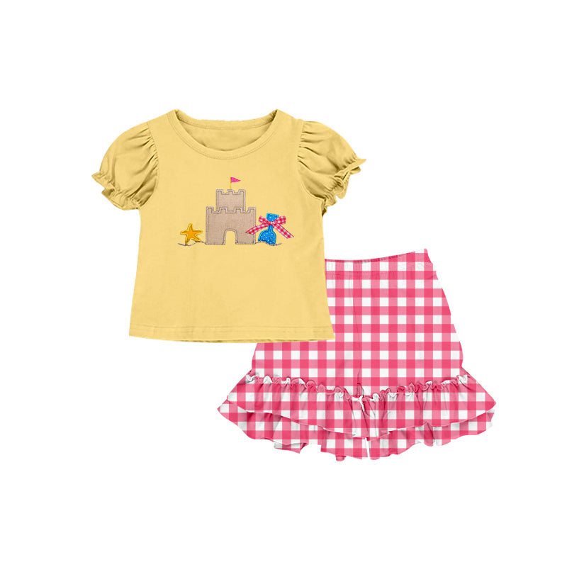 Baby Girls Beach Castle Tee Shirt Ruffle Shorts Clothes Sets preorder(moq 5)