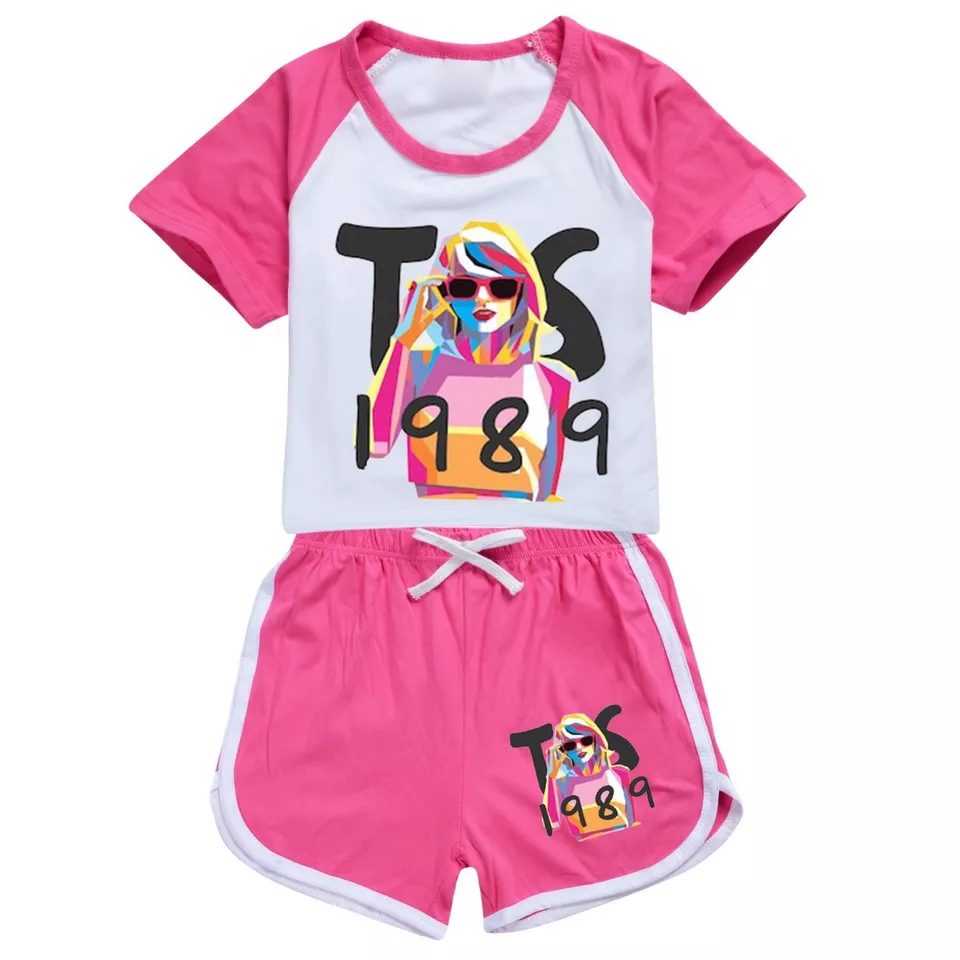 Baby Girls Hot Pink Singer 1989 Shirt Sports Shorts Clothes Sets Preorder(moq 5)