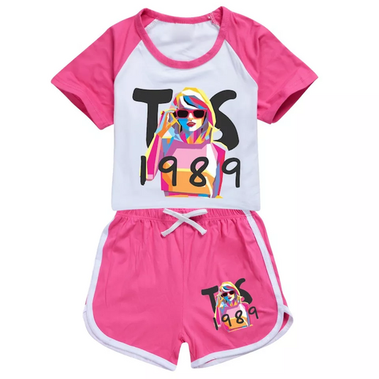 Baby Girls Hot Pink Singer 1989 Shirt Sports Shorts Clothes Sets Preorder(moq 5)