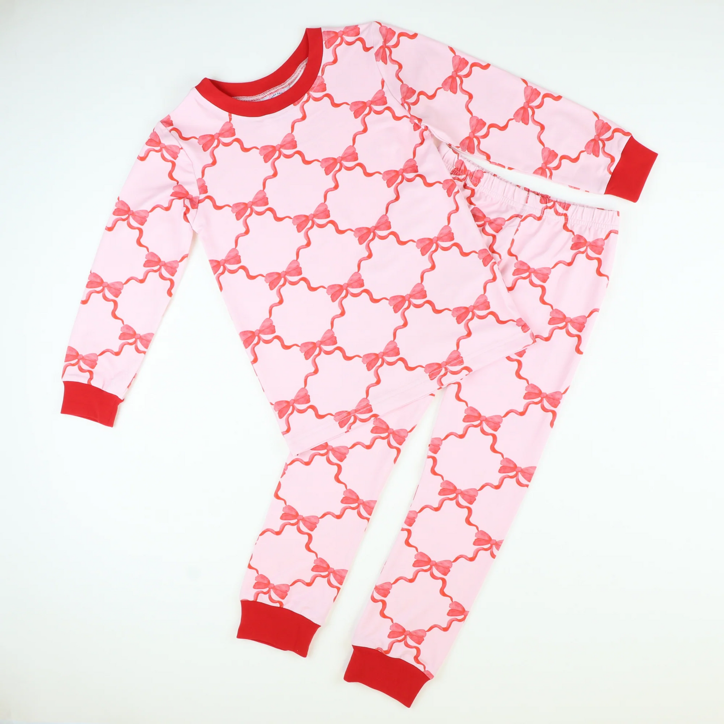 Baby Girls Christmas Red Bows Shirt Pants Pajamas Clothes Sets Preorder(moq 5)