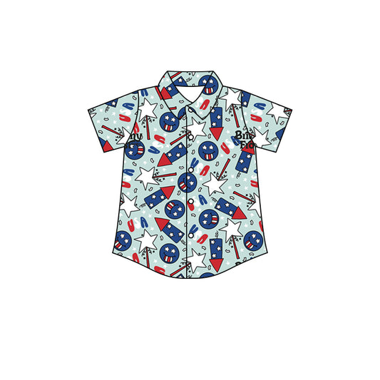 Baby Boys 4th Of July Rockets Short Sleeve Button Shirt preorder(moq 5)