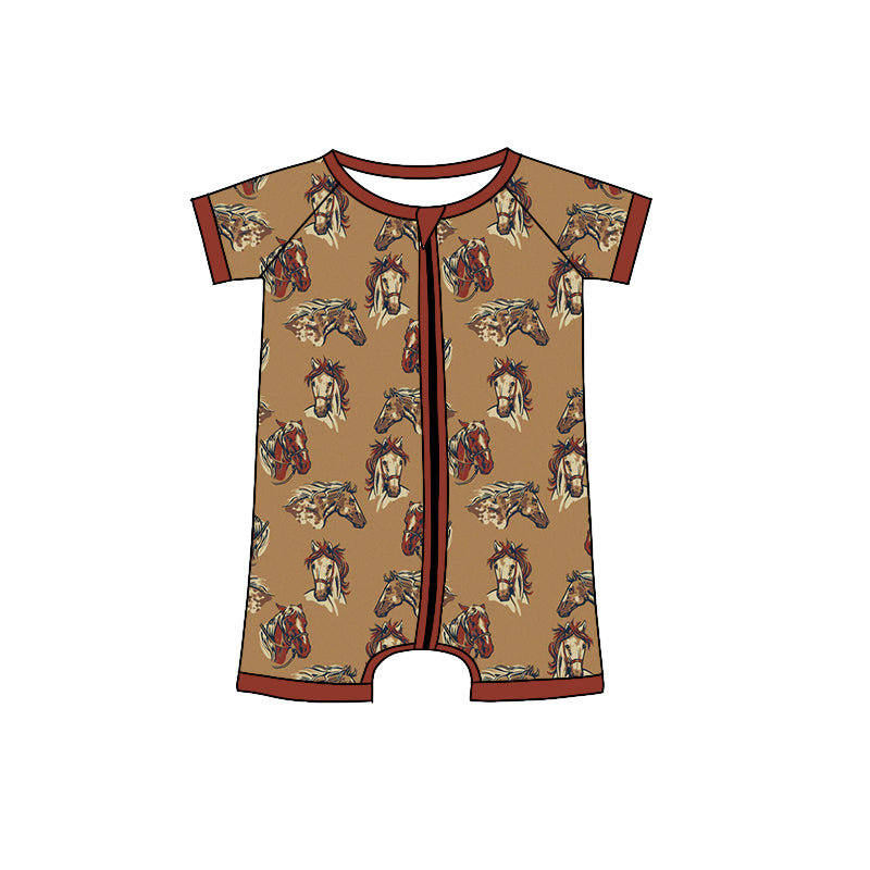 Baby Girls Western Brown Zip Short Sleeve Rompers preorder(moq 5)