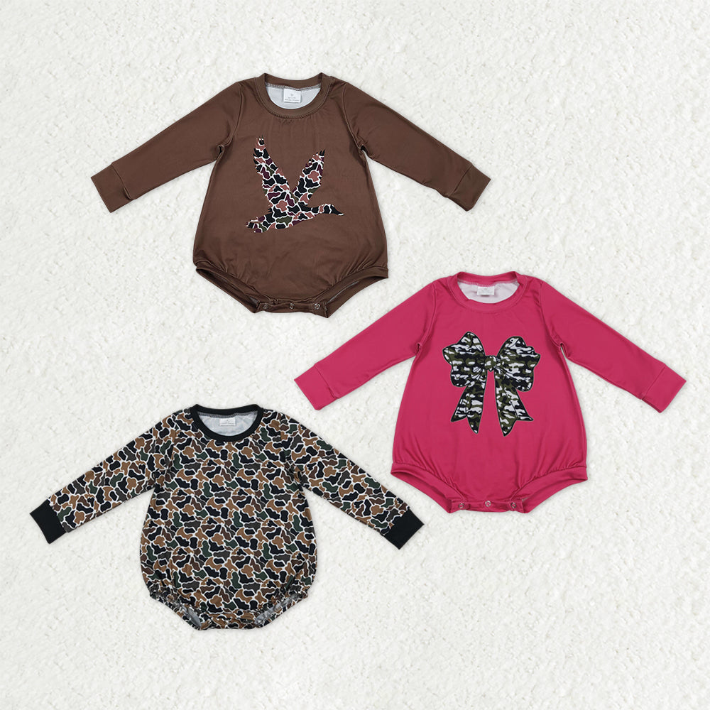 Sibling Baby Boys Girls Camo Bows Ducks Southern Hunting Rompers