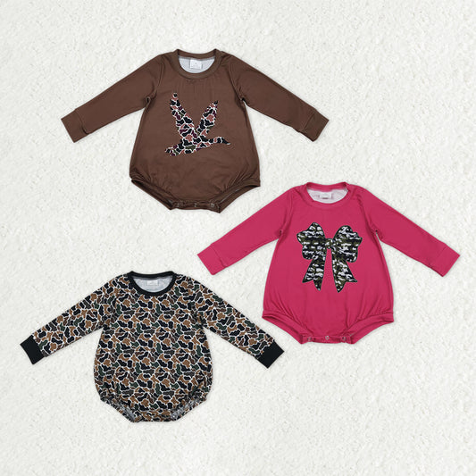 Sibling Baby Boys Girls Camo Bows Ducks Southern Hunting Rompers