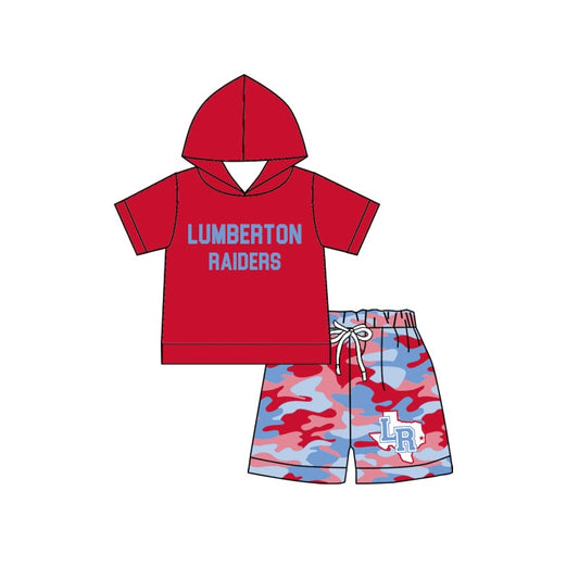 Preorder (moq 5)Baby Boys Lumberton Raiders Hooded Top Camo Shorts Clothes Sets