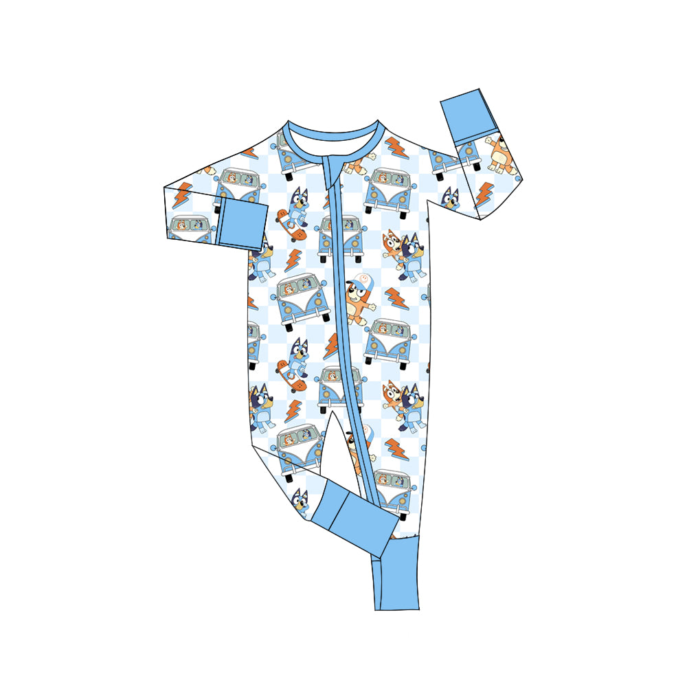 Baby Boys Dogs Blue Cars Zip Long Sleeve Rompers preorder(moq 5)