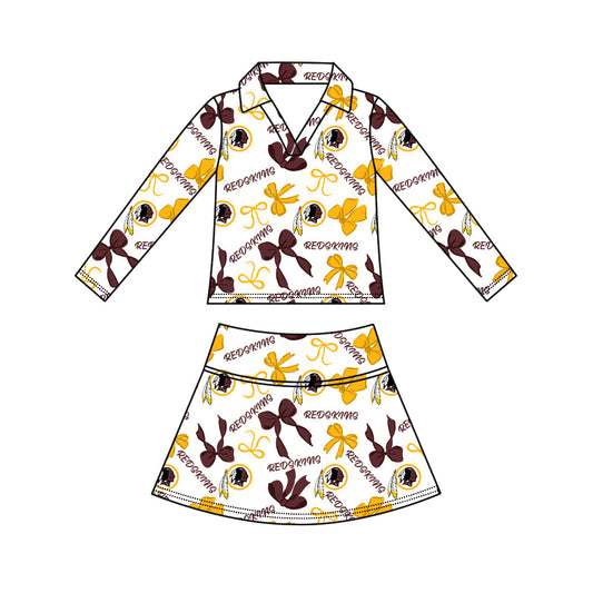 Preorder (moq 5)Baby Girls Bows Redskins Top Skirt Short Team Clothes Set
