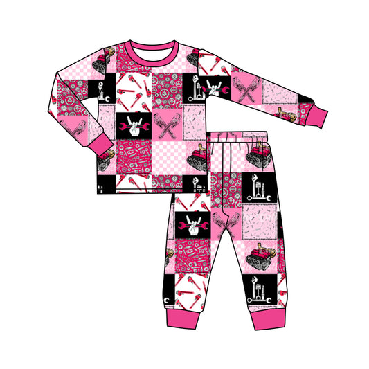 Baby Girls Pink Daddy Hearo Tool Top Pants Pajamas Clothes Sets Preorder(moq 5)