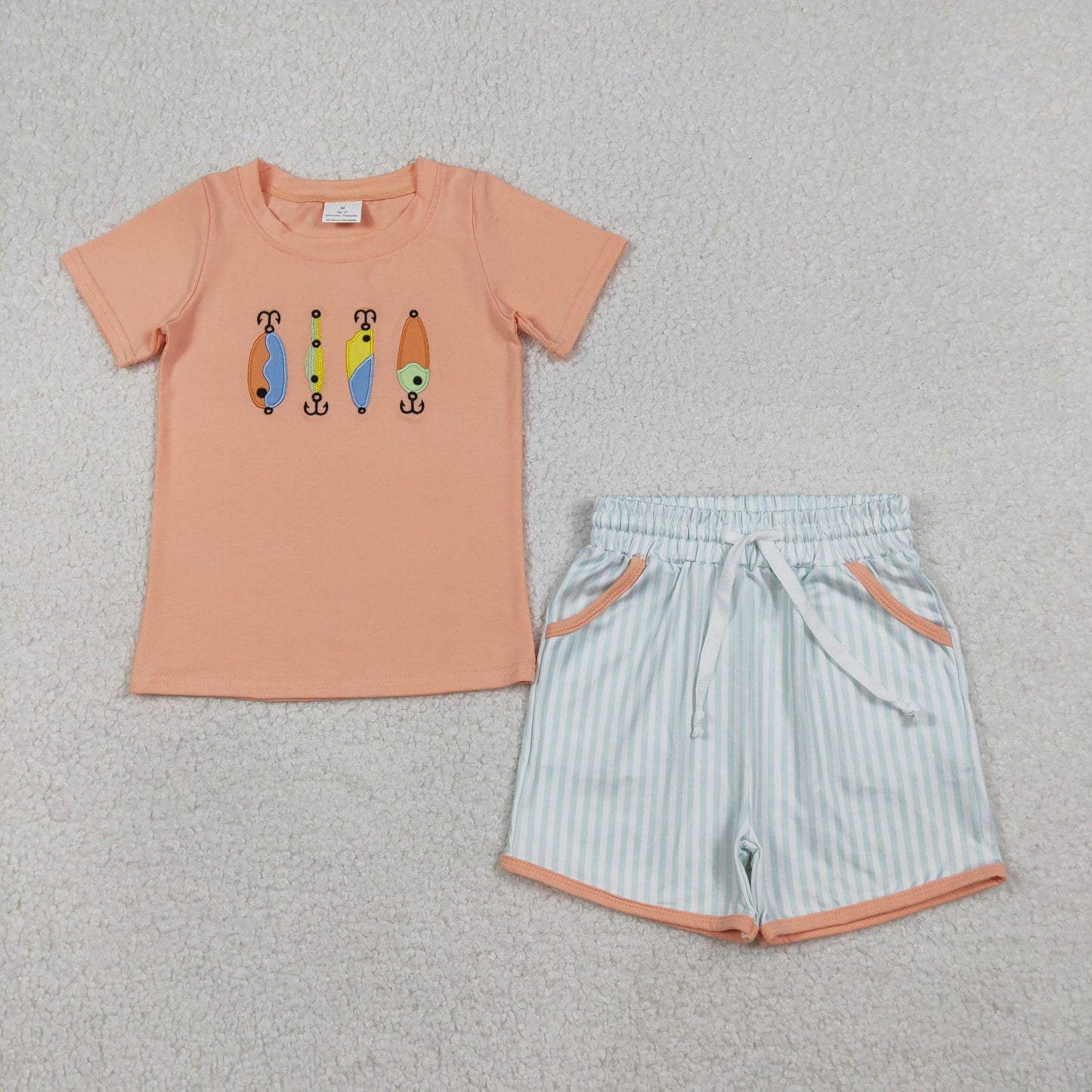 Embroidery Fishing Baby Boys Shirts Stripe Pockets Shorts Hunting Clothes Sets