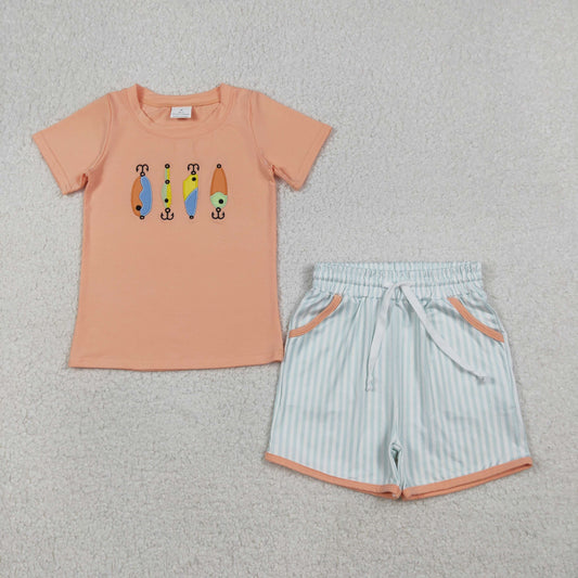 Embroidery Fishing Baby Boys Shirts Stripe Pockets Shorts Hunting Clothes Sets