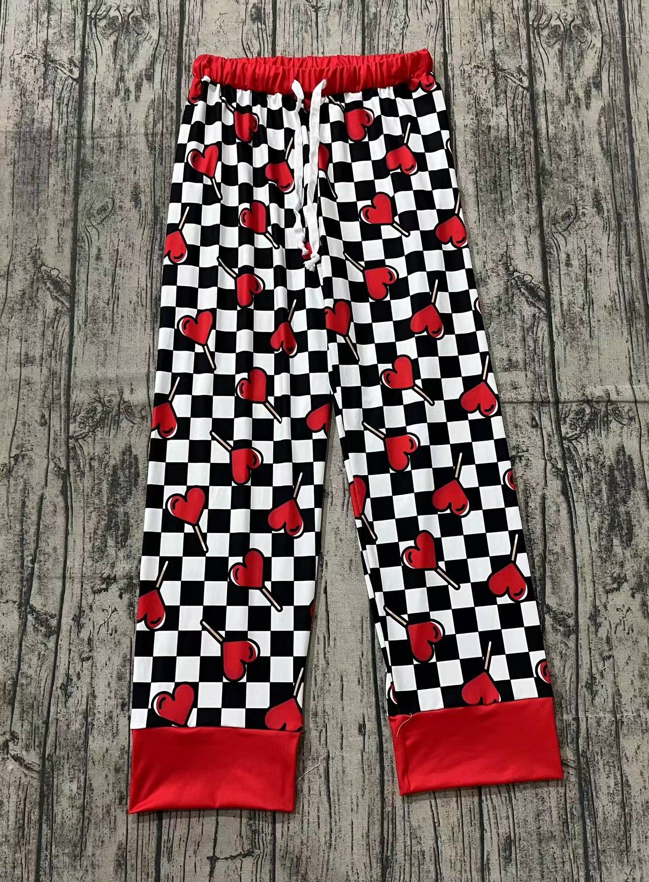 Adult Women Valentines Black Checkered Hearts Pants Pajamas