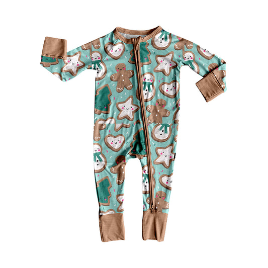 Preorder (moq 20)Baby Boys Bamboo Gingerbread Snowmen Christmas Zippy Footie Rompers