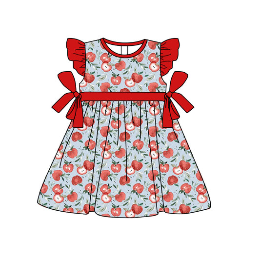 Baby Girls Apple Bows Flutter Sleeve Bow Knee Length Dresses preorder(moq 5)