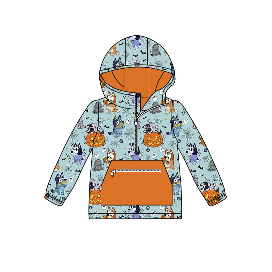 Baby Kids Pumpkin Dog Long Sleeve Hooded Tops Preorder(moq 5)