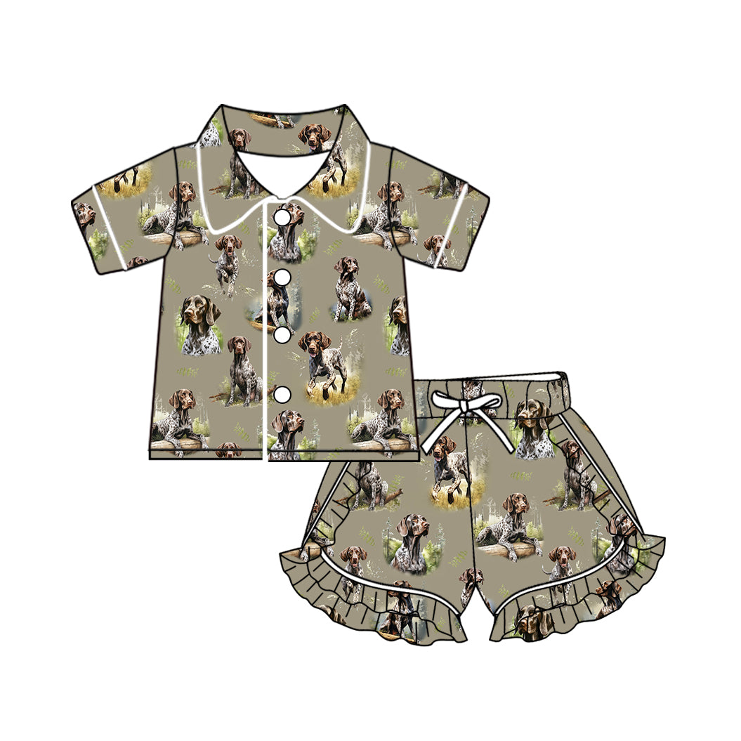 Baby Girls Hunting Dogs Buttons Top Ruffle Shorts Pajamas Sets preorder(MOQ 5)