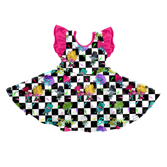 Baby Girls Cartoon Colorful Hair Short Sleeve Knee Length Dresses preorder (moq 5)