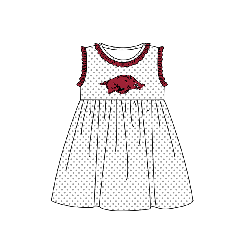 Preorder (moq 5)Baby Girls Sleeveless Bulls Polka Dots Team Knee Length Dresses