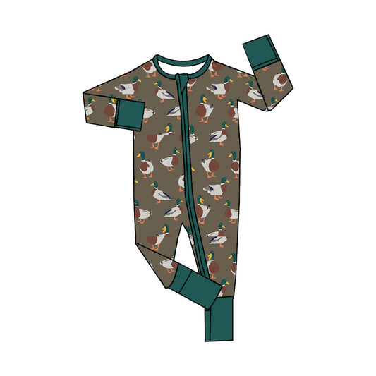 Baby Infant Boys Mallard Ducks Long Sleeve Zip Rompers preorder(moq 5)