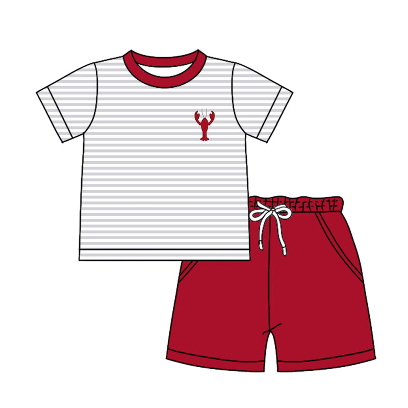 Preorder (moq 5)Baby Boys Stripes Crawfish Shirts Pockets Shorts Clothes Sets
