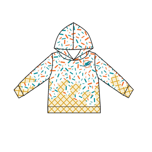 Preorder (moq 5)Baby Boys Drip Sprinkles Miami Dolphins Team Long Sleeves Hoodies Top