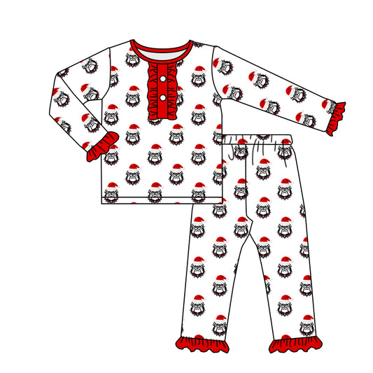 Baby Girls Team Christmas Bulldogs Top Pants Pajamas Clothes Sets Preorder(moq 5)