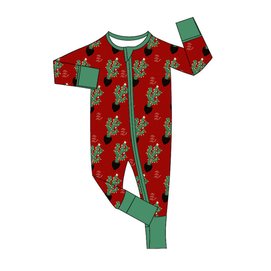 Baby Infant Girls Western Christmas Cactus Zip Rompers preorder(moq 5)