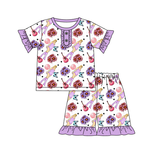 Baby Girls Summer Singer Flowers Ruffle Shirt Shorts Pajamas Clothes Sets preorder (moq 5)