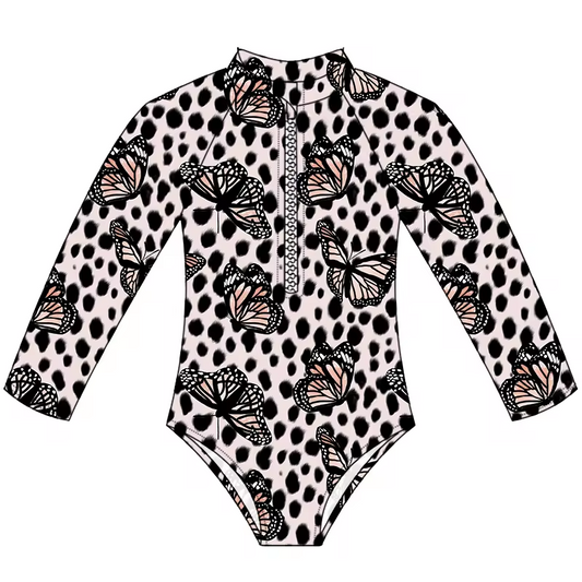 Baby Girls Leopard Butterfly One Piece Swimsuits preorder (moq 5)