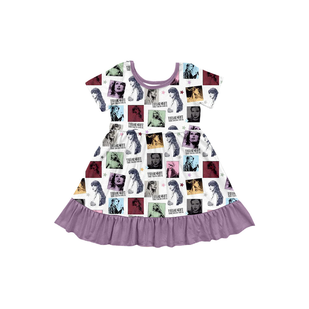 Preorder (moq 5)Baby Girls Singer Tour Lavender Knee Length Dresses