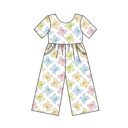 Preorder (moq 5)Baby Girls Colorful Bows Pockets Jumpsuits