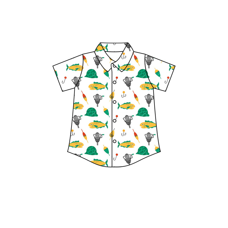 Preorder(moq 5) Baby Boys Green Fishing Buttons Short Sleeve Tee Shirts Tops