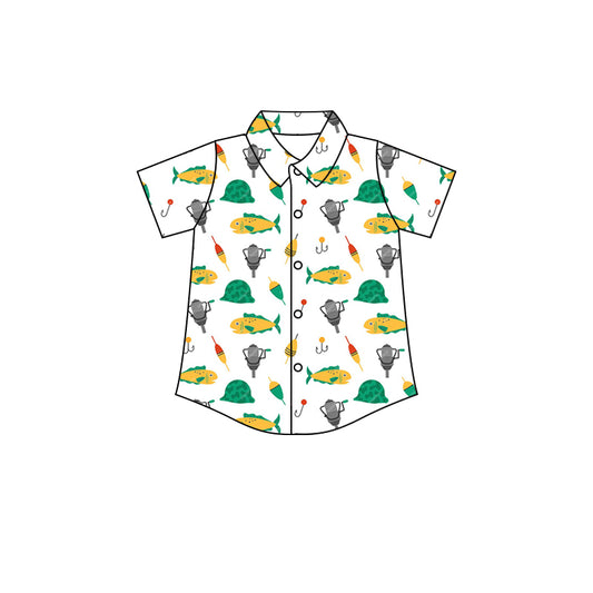 Preorder(moq 5) Baby Boys Green Fishing Buttons Short Sleeve Tee Shirts Tops
