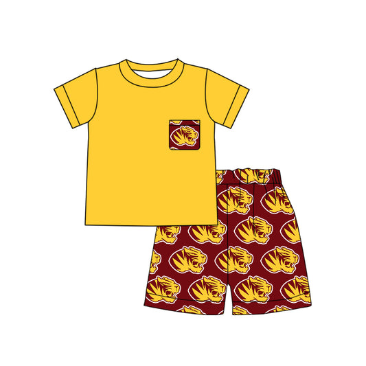 Preorder (moq 5)Baby Boys Tigers Pocket Top Shorts Team Clothes Sets