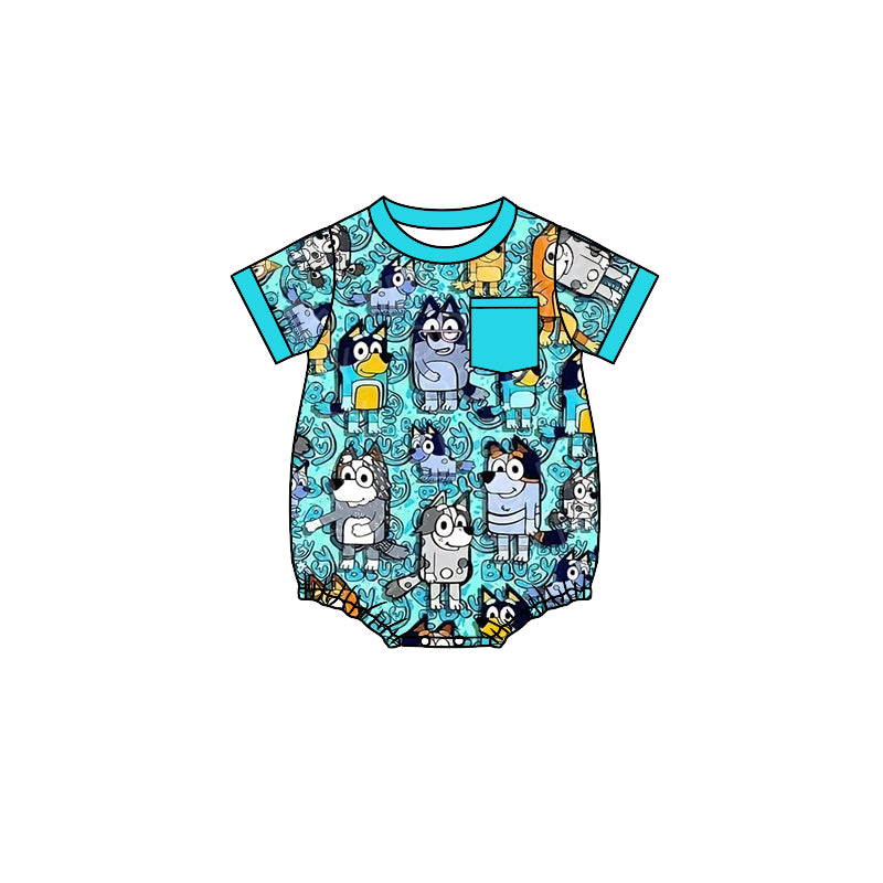 Baby Infant Boys Dogs Pocket Short Sleeve Rompers preorder(moq 5)