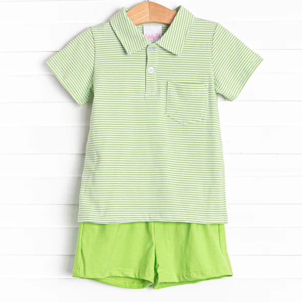 Baby Boys Green Stripes Pocket Top Summer Shorts Clothes Sets preorder(moq 5)