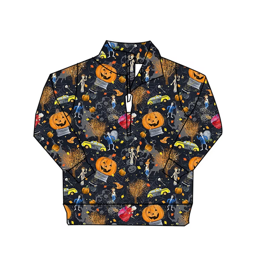 Baby Boys Halloween Western Pumpkin Cars Zip Pullovers Tops Preorder(moq 5)